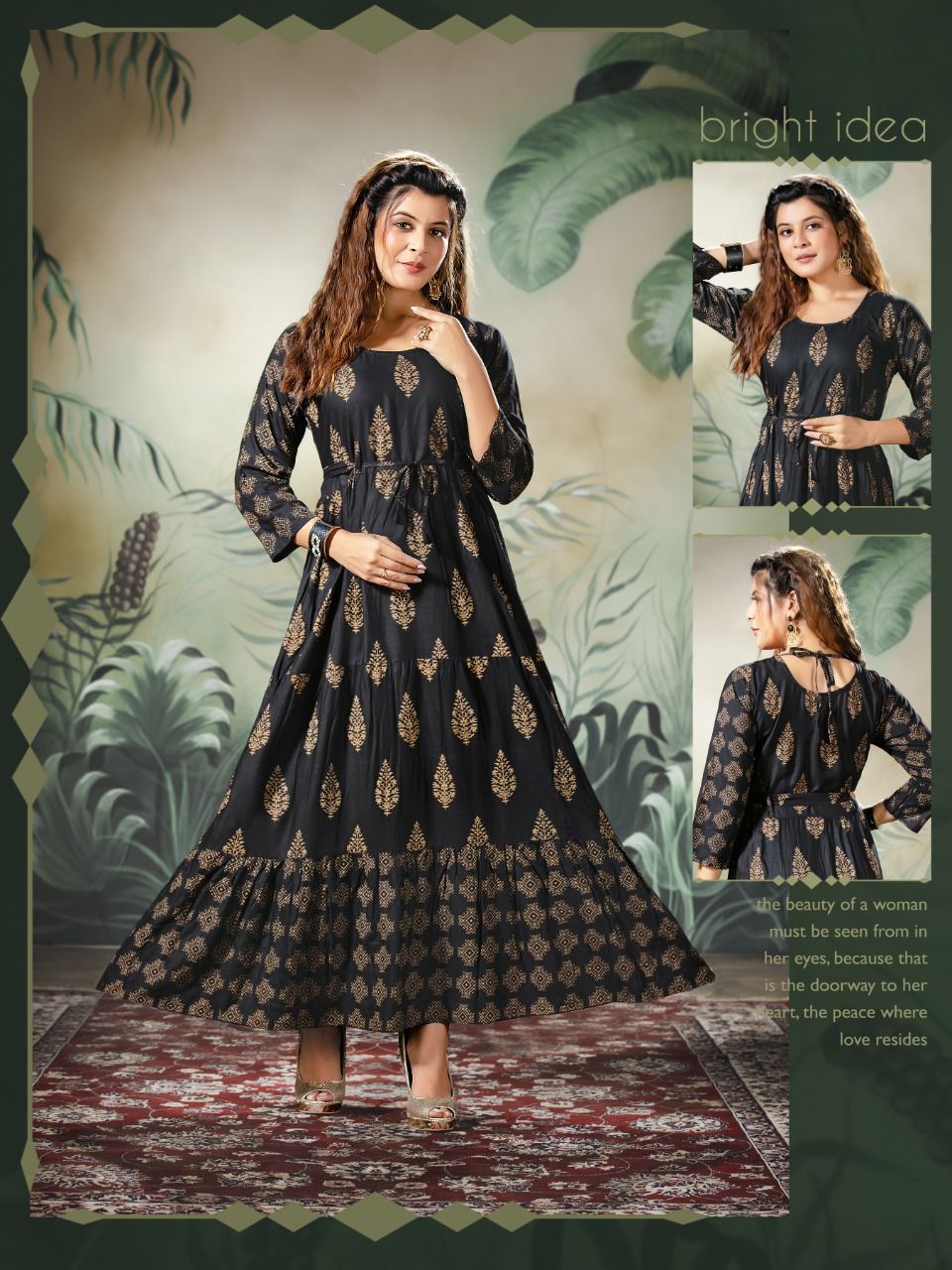 Golden Style Fancy Ethnic Wear Printed Rayon Anarkali Long Kurti Collection